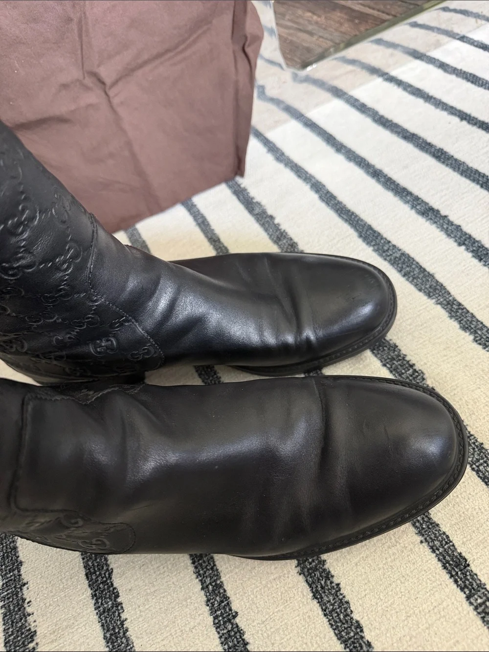 Gucci Black Embossed Leather Over-the-Knee Boots